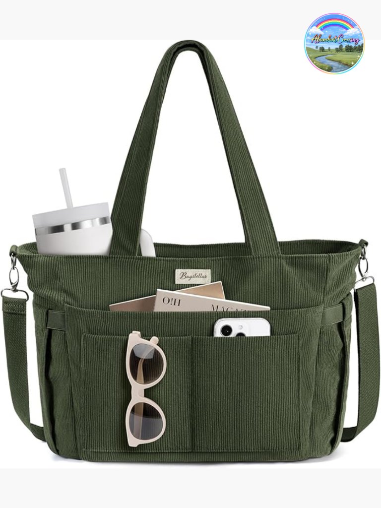 Corduroy Tote Bag With 17 Pockets Laptop Work Bag Travel Tote